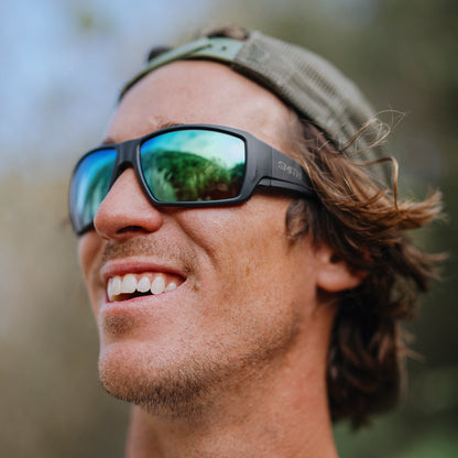 Guide's Choice, Sunglasses + Matte Black  | ChromaPop Glass Polarized Green Mirror